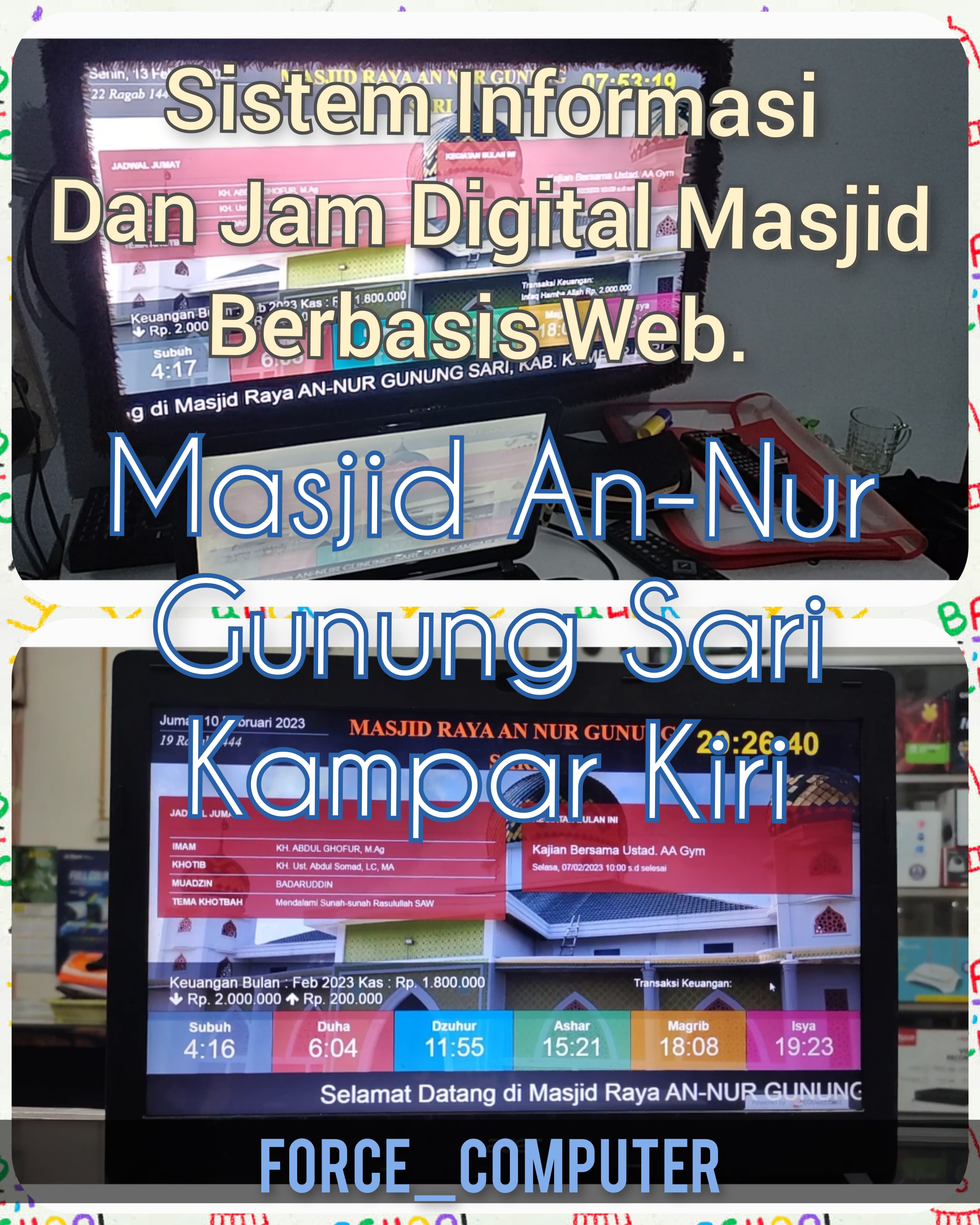 Instalasi Sistem Informasi dan Jam Digital Mesjid Berbasis Web di Mesjid An Nur Gunung Sari Kampar Kiri Riau